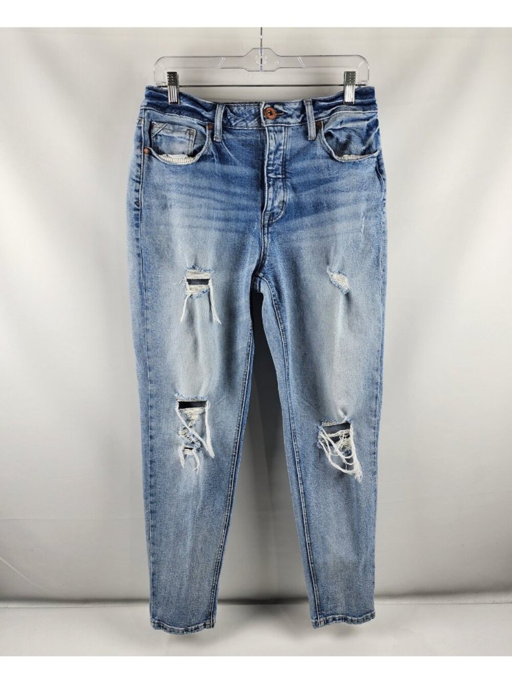 Edgely Jeans Womens 10 Blue Button Fly Distressed Denim (30x28)